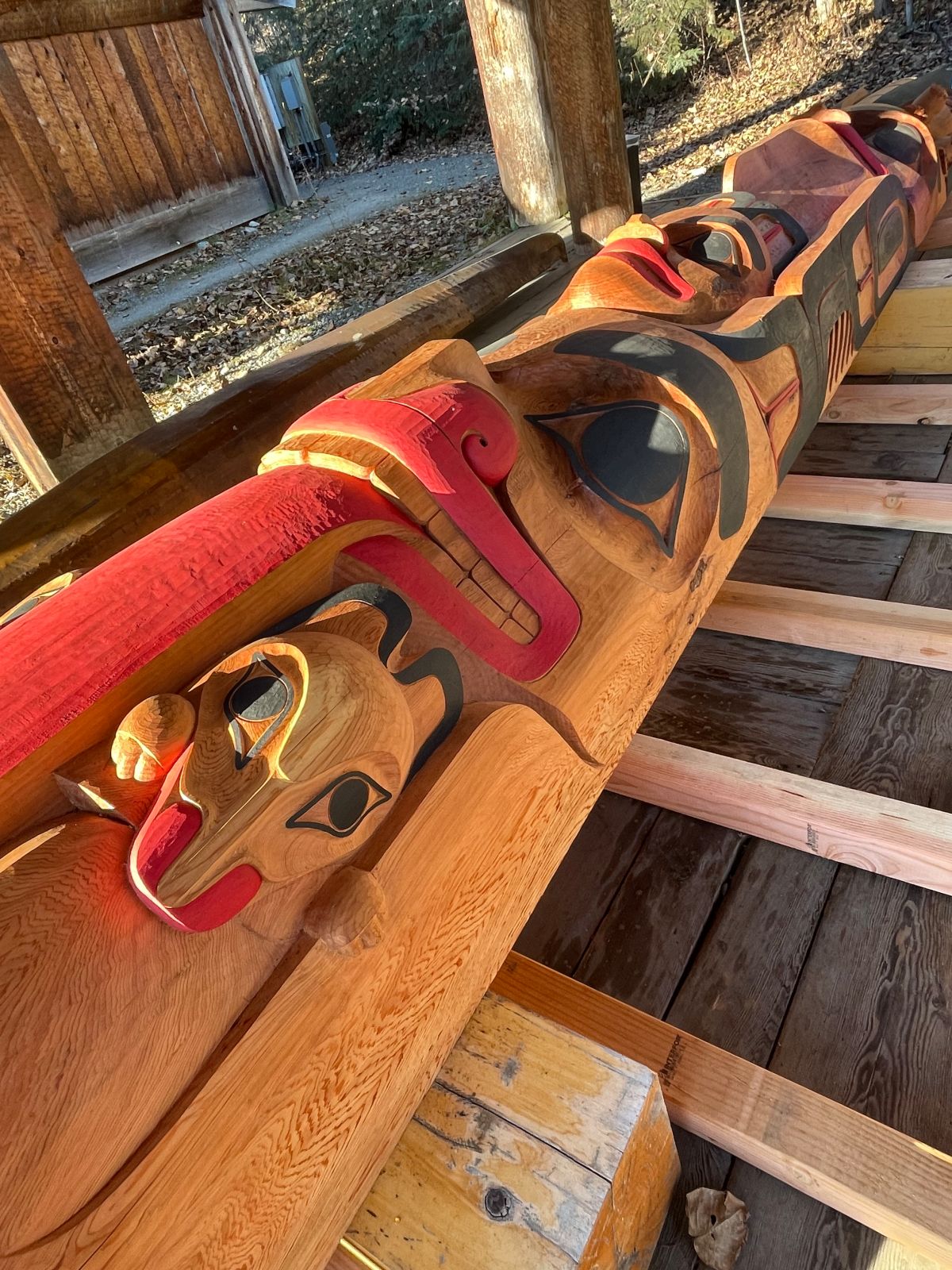 Detail of the Boarding School Healing Totem Pole, carved by Joe and T.J. Young, Haida.