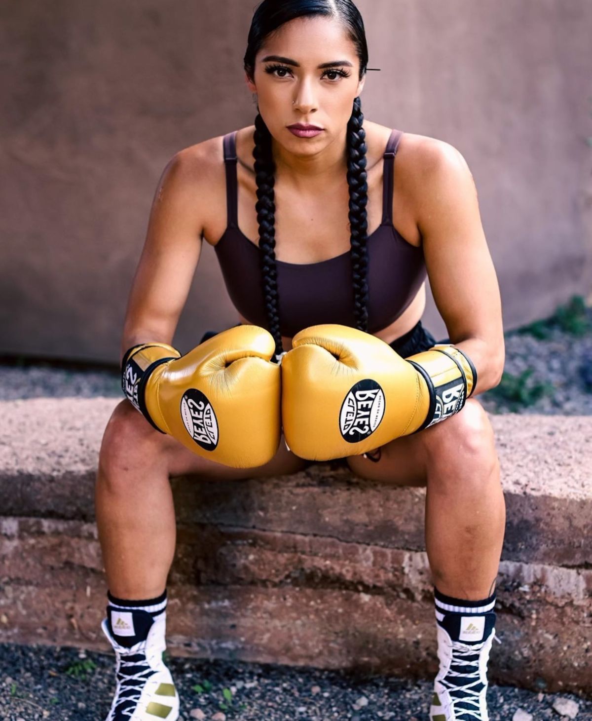 Jayli Fimbres, of the Mandan, Hidatsa and Arikara Nation, wearing boxing apparel.